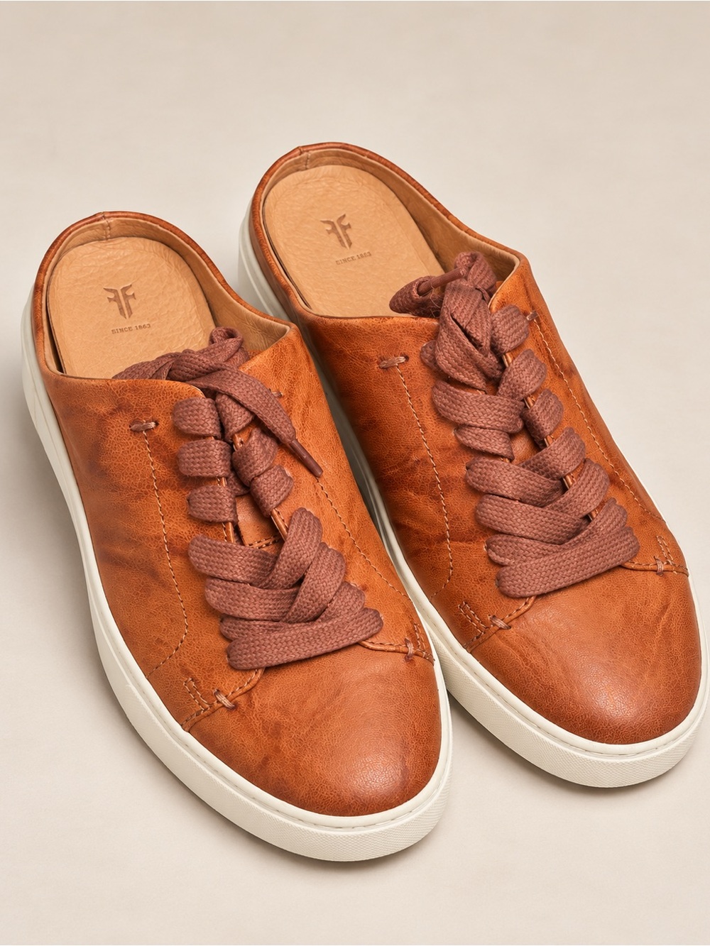 Frye Cognac Leather Lace-Up Mules Sneakers Women’s
